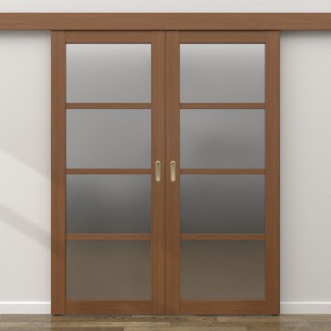 Двустворчатая раздвижная дверь FK027 (экошпон «орех», матовое стекло) — 16082