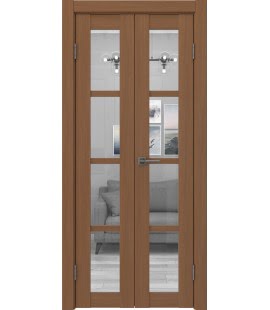 Распашная двустворчатая дверь FK027 (экошпон «орех», стекло прозрачное, 40 см) — 15176
