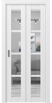Складная дверь FK028 (экошпон белый, прозрачное стекло)