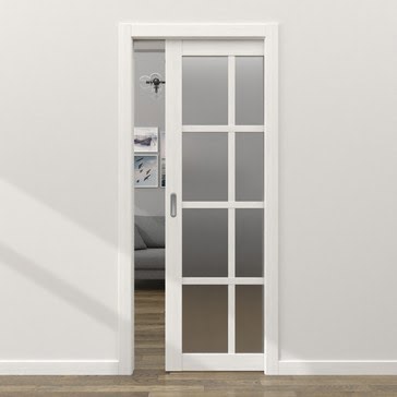 Дверь пенал раздвижная, встроенная FK028 (экошпон белый FL, матовое стекло)