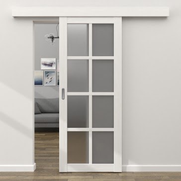 Раздвижная одностворчатая дверь FK028 (экошпон «белый FL», матовое стекло) — 16143