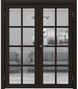 Распашная двустворчатая дверь FK028 (экошпон «венге FL», стекло прозрачное) — 15183