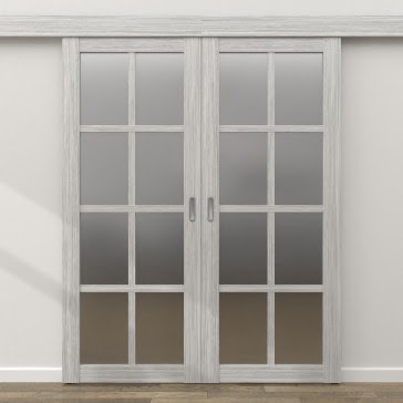 Двустворчатая раздвижная дверь FK028 (экошпон «серый дуб» FL», матовое стекло) — 16094