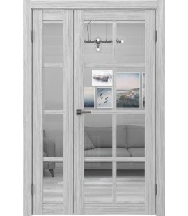 Полуторная дверь FK028 (экошпон серый дуб FL, стекло прозрачное)