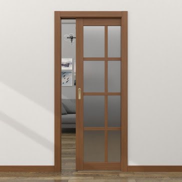 Дверь пенал раздвижная, встроенная FK028 (экошпон орех, матовое стекло)