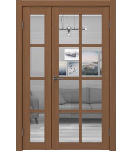 Межкомнатная двойная дверь, размер: 400x2000 + 800x2000 FK028 (экошпон орех, стекло прозрачное)