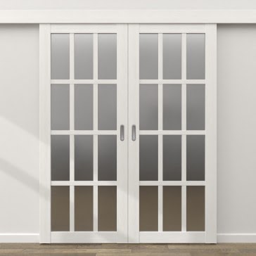 Двустворчатая раздвижная дверь FK029 (экошпон «белый FL», матовое стекло) — 16098