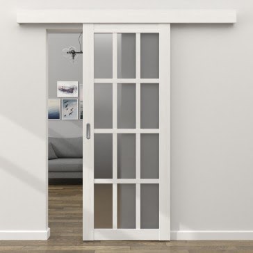 Раздвижная одностворчатая дверь FK029 (экошпон «белый FL», матовое стекло) — 16153