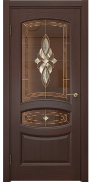 Межкомнатная дверь с каркасом из массива сосны и МДФ, FK030 (шпон итальянский орех, витраж)