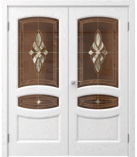Распашная двустворчатая дверь FK030 (шпон ясень белый, витраж) — 15142
