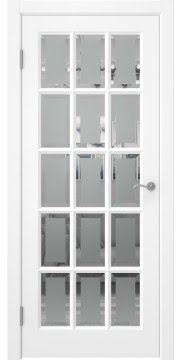 Дверь межкомнатная, FM001 (массив сосны, эмаль белая, стекло с фацетом)