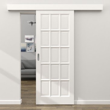 Раздвижная одностворчатая дверь FM001 (массив сосны, эмаль белая, глухая)