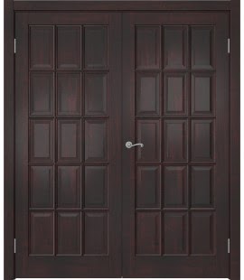 Распашная двустворчатая дверь FM001 (массив сосны, лакированная с морилкой) — 15227