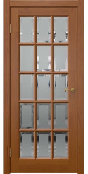 Дверь межкомнатная, FM001 (массив сосны, лак светлый, стекло с фацетом)