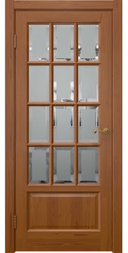 Межкомнатная дверь, FM002 (массив сосны, лак светлый, стекло с фацетом)
