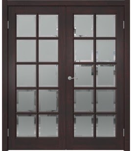 Распашная двустворчатая дверь FM003 (массив сосны, лакированная с морилкой, стекло с фацетом) — 15222