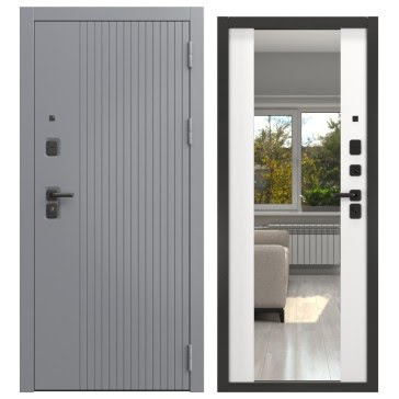 Входная дверь для квартиры  FORT-176/71M (графит муар / шагрень белая, зеркало)