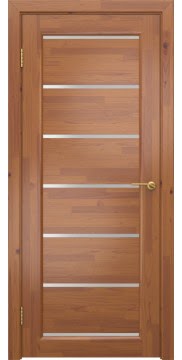 Дверь коричневого цвета, M2 (массив сосны, лак светлый, стекло матовое)