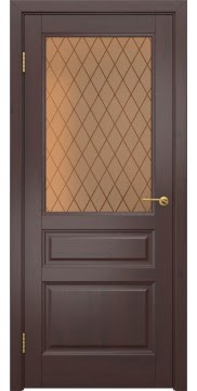 Филенчатая дверь, M5 (массив сосны, лак темный, сатинат бронзовый)