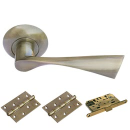 Фурнитура для дверей. MH01AB-MS4BB (Комплект бронза: дверная ручка ЦАМ, защелка, 2 петли)