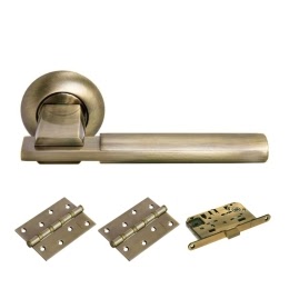 Фурнитура для дверей. MH13MAB-AB-MS4BB (Комплект бронза – античная бронза: дверная ручка ЦАМ, защелка, 2 петли)