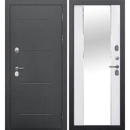 Входная дверь с терморазрывом  Оптима-5 (антик серебро/ эмалит белый, зеркало с фацетом)