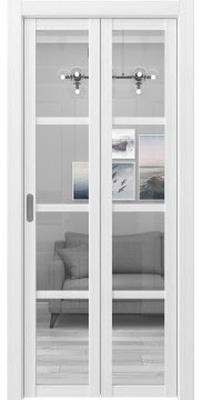 Складная дверь PM001 (экошпон белый, стекло прозрачное) — 17024