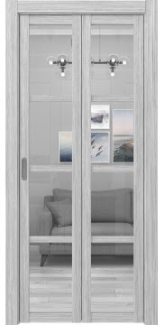 Складная дверь PM001 (экошпон «серый дуб FL», стекло прозрачное) — 17028