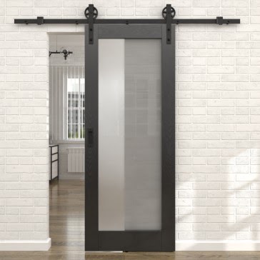 Раздвижная амбарная дверь RL001 (шпон ясень черный, сатинат) — 15521
