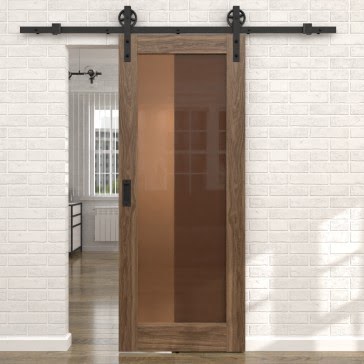 Раздвижная амбарная дверь RL001 (шпон американский орех, сатинат бронзовый) — 15507