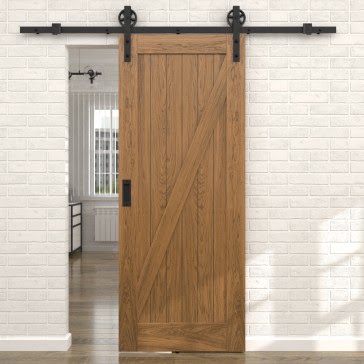 Раздвижная амбарная дверь RL001 (шпон дуб античный с патиной, глухая) — 15502