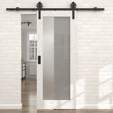 Раздвижная амбарная дверь RL001 (шпон ясень белый с патиной серебро, сатинат) — 15707