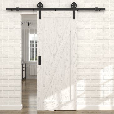 Раздвижная амбарная дверь RL001 (шпон ясень белый с патиной серебро, глухая) — 15706