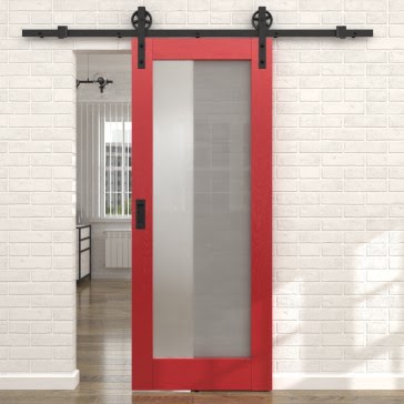 Раздвижная амбарная дверь RL001 (эмаль RAL 3001 по шпону ясеня, сатинат) — 15512