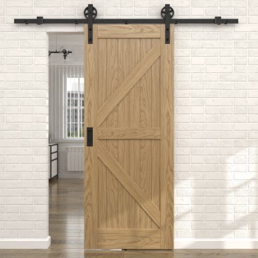 Раздвижная амбарная дверь RL002 (натуральный шпон дуба, глухая) — 15522