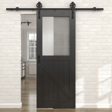 Раздвижная амбарная дверь RL002 (шпон ясень черный, сатинат) — 15543