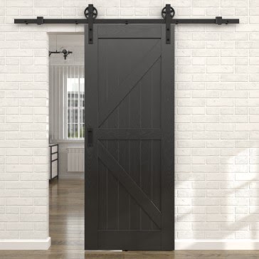Раздвижная амбарная дверь RL002 (шпон ясень черный, глухая) — 15542
