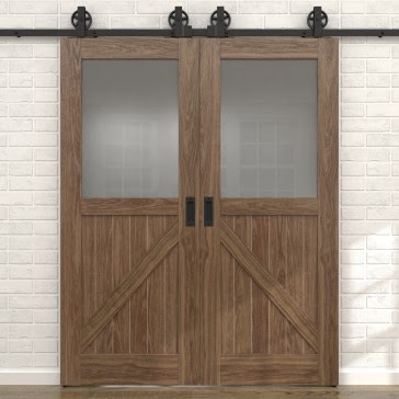 Двустворчатая раздвижная амбарная дверь RL002 (шпон американский орех, сатинат) — 15673