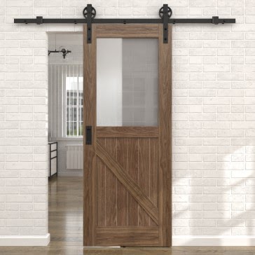 Раздвижная амбарная дверь RL002 (шпон американский орех, сатинат) — 15528