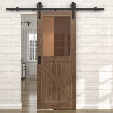 Раздвижная амбарная дверь RL002 (шпон американский орех, сатинат бронзовый) — 15529