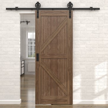 Раздвижная амбарная дверь RL002 (шпон американский орех, глухая) — 15527
