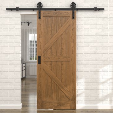 Раздвижная амбарная дверь RL002 (шпон дуб античный с патиной, глухая) — 15524