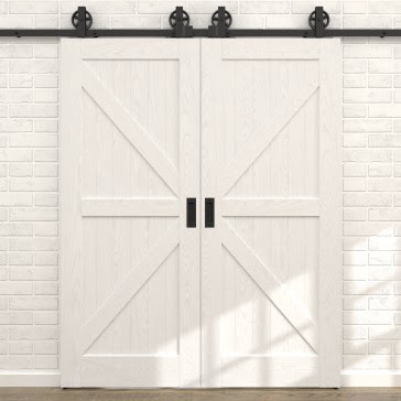 Двустворчатая раздвижная амбарная дверь RL002 (шпон ясень белый, глухая) — 15675