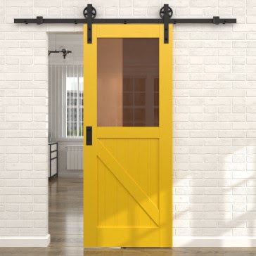 Раздвижная амбарная дверь RL002 (эмаль RAL 1032 по шпону ясеня, сатинат бронзовый) — 15532