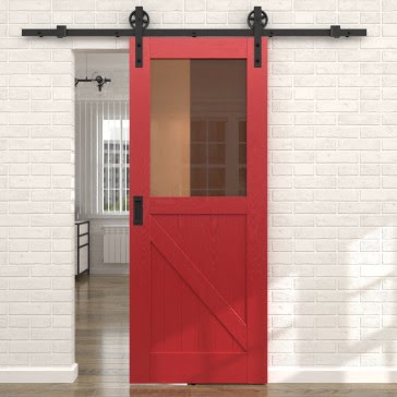 Раздвижная амбарная дверь RL002 (эмаль RAL 3001 по шпону ясеня, сатинат бронзовый) — 15535