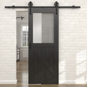 Раздвижная амбарная дверь RL003 (шпон ясень черный, сатинат) — 15574