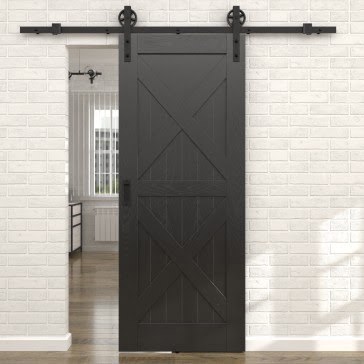 Раздвижная амбарная дверь RL003 (шпон ясень черный, глухая) — 15573