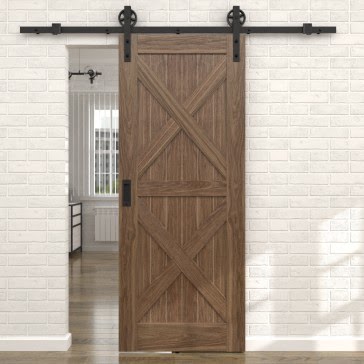 Раздвижная амбарная дверь RL003 (шпон американский орех, глухая) — 15552