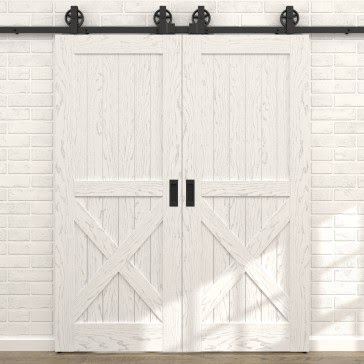 Двустворчатая раздвижная амбарная дверь RL003 (шпон ясень белый с патиной серебро, глухая) — 15724