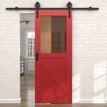Раздвижная амбарная дверь RL003 (эмаль RAL 3001 по шпону ясеня, сатинат бронзовый) — 15562